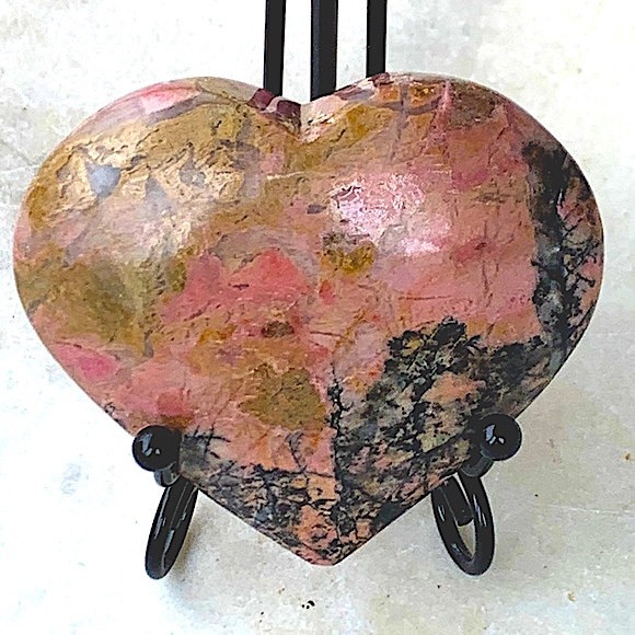 HEART PINK RHODONITE BLACK MANGANESE 3 INCH CARVED NATURAL GEMSTONE NEW CRYSTAL - Picture 1 of 7